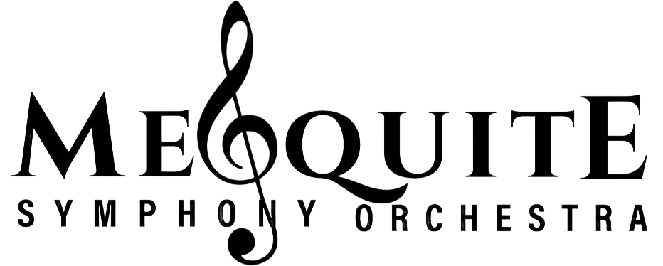 Mesquite Symphony Orchestra logo with a treble clef in the "S," featuring "Smile City Orthodontics" in Sunnyvale, TX below.