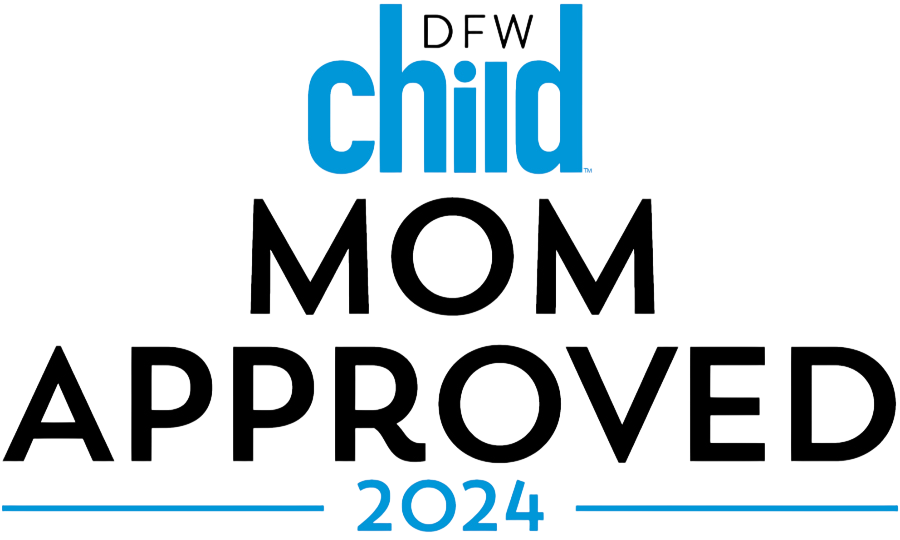 DFW Child Mom Approved 2024 logo featuring blue and black text, highlighting Smile City Orthodontics in Sunnyvale, TX.
