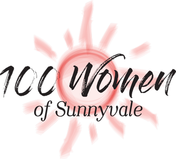 100 Women of Sunnyvale" in black script appears over a radiant red sun; Smile City Orthodontics in Sunnyvale, TX also included.