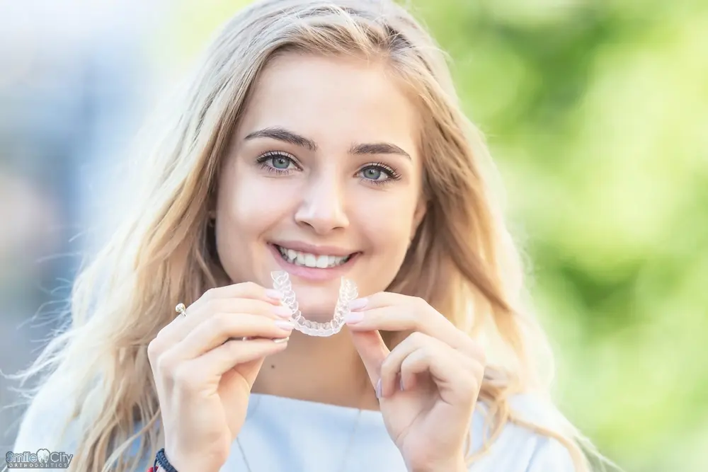 invisalign clear aligners orthodontics concept young attractive woman - How Does Invisalign Work in Sunnyvale, TX?