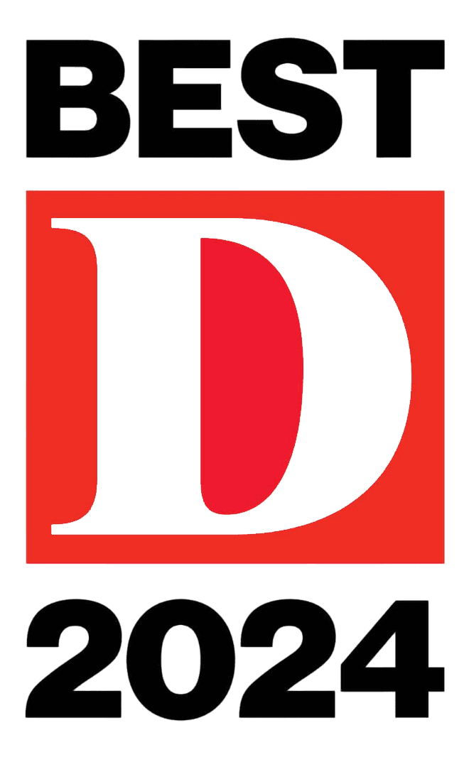 Featured at Smile City Orthodontics in Sunnyvale TX, bold black text stating “BEST 2024” appears above and below a large red "D" within a red square.