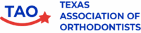 The logo of the Texas Association Orthodontist, displayed at Smile City Orthodontics in Sunnyvale, TX, features the acronym "TAO," a curved line with a star, and the organization's name in bold capital letters.