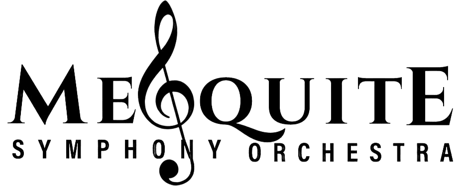 Mesquite Symphony Orchestra logo with a treble clef in the "S," featuring "Smile City Orthodontics" in Sunnyvale, TX below.
