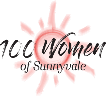 100 Women of Sunnyvale" in black script appears over a radiant red sun; Smile City Orthodontics in Sunnyvale, TX also included.