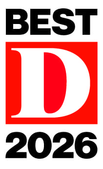 Featured at Smile City Orthodontics in Sunnyvale TX, bold black text stating “BEST 2026” appears above and below a large red "D" within a red square.
