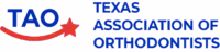 The logo of the Texas Association Orthodontist, displayed at Smile City Orthodontics in Sunnyvale, TX, features the acronym "TAO," a curved line with a star, and the organization's name in bold capital letters.