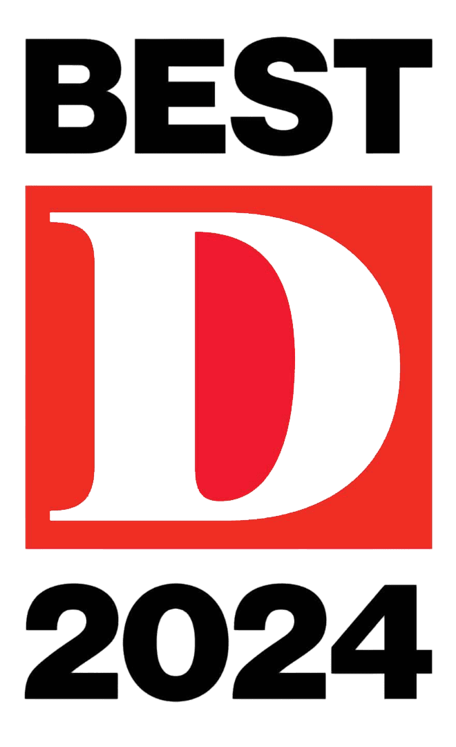 Featured at Smile City Orthodontics in Sunnyvale TX, bold black text stating “BEST 2024” appears above and below a large red "D" within a red square.