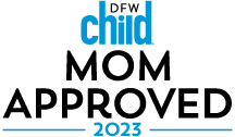 Featuring the DFW Child Mom Approved 2023 logo in blue and black, Smile City Orthodontics in Sunnyvale, TX is proudly represented.