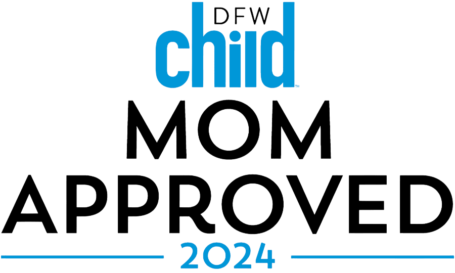 DFW Child Mom Approved 2024 logo featuring blue and black text, highlighting Smile City Orthodontics in Sunnyvale, TX.
