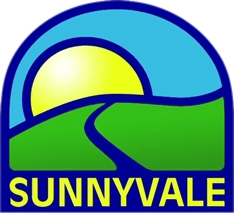 A stylized logo for Smile City Orthodontics in Sunnyvale, TX shows a yellow sun over green hills, blue sky, and "SUNNYVALE" below.